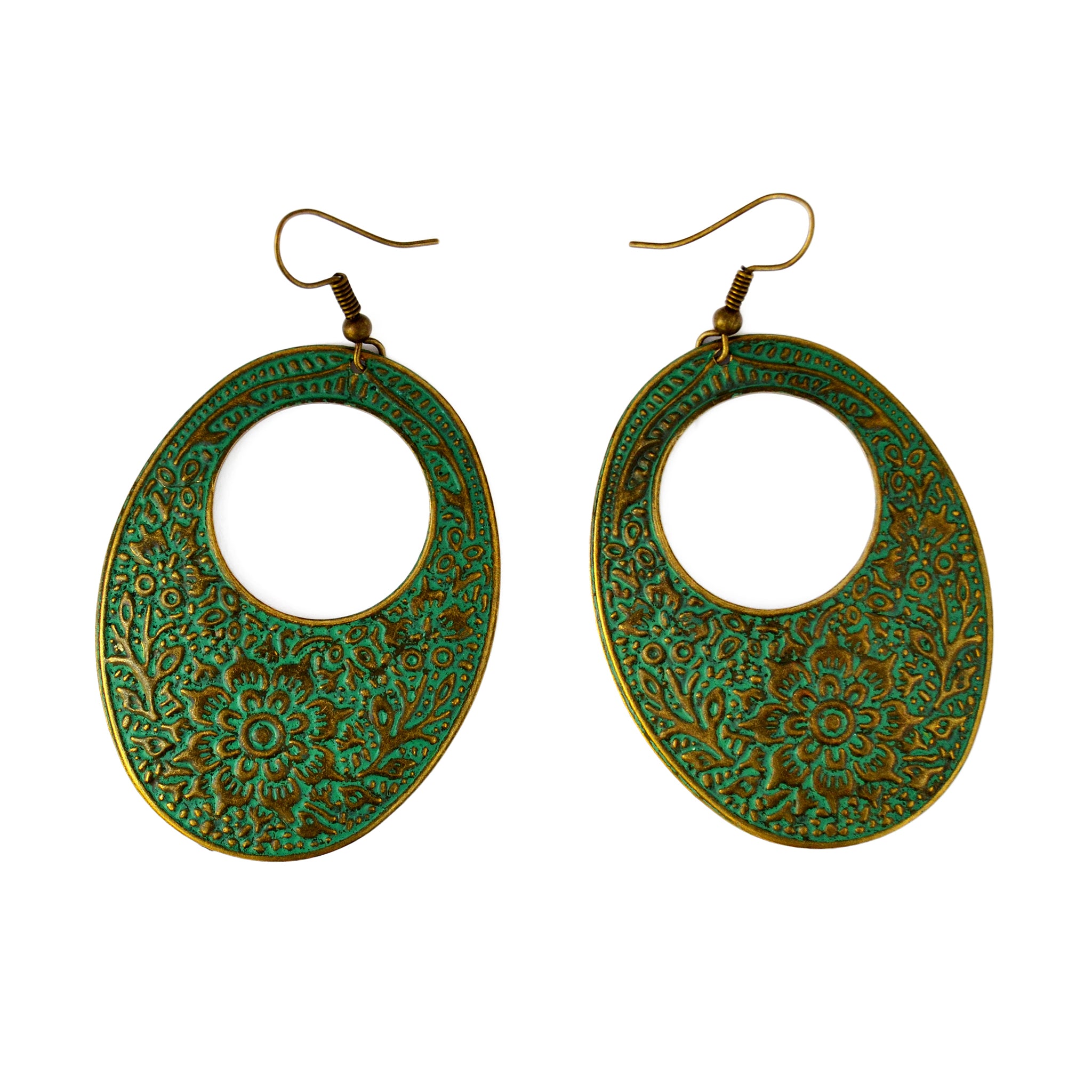 Verdigris oval earrings