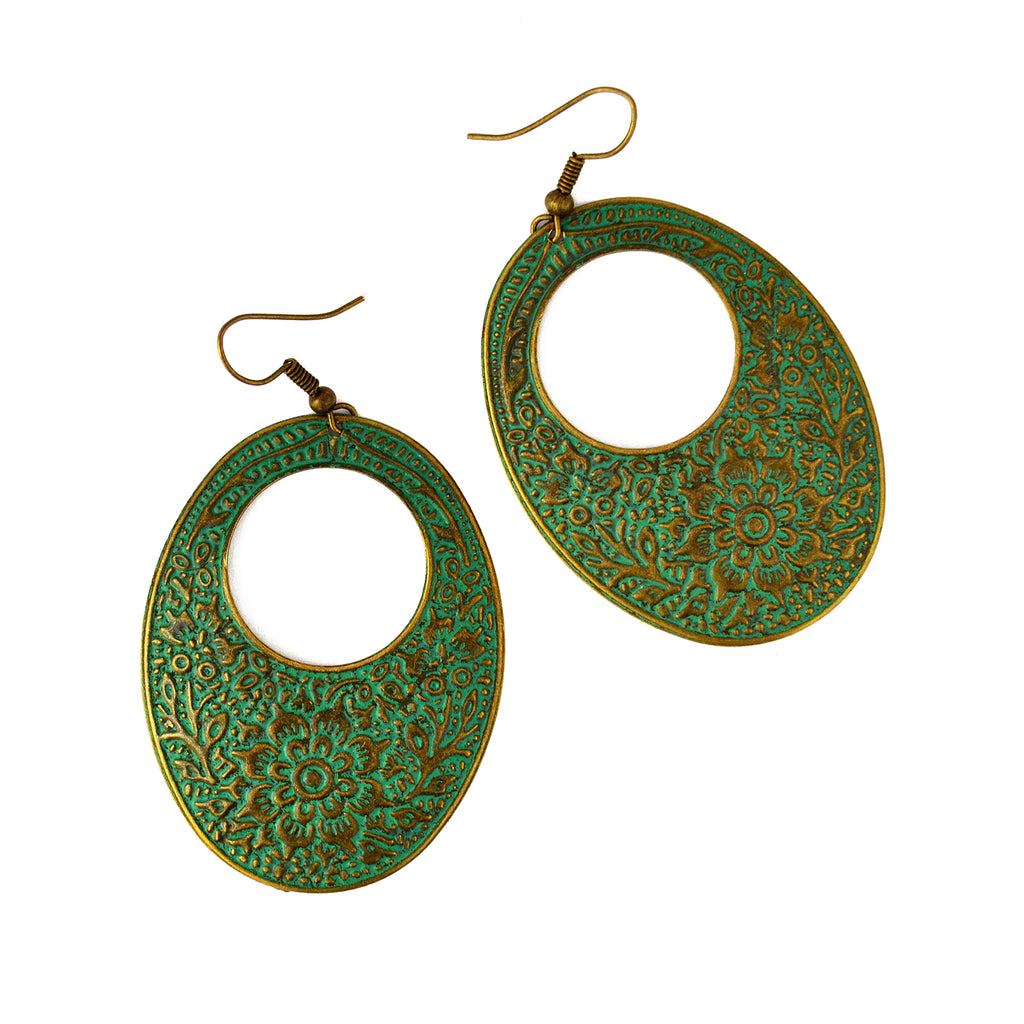Verdigris floral earrings