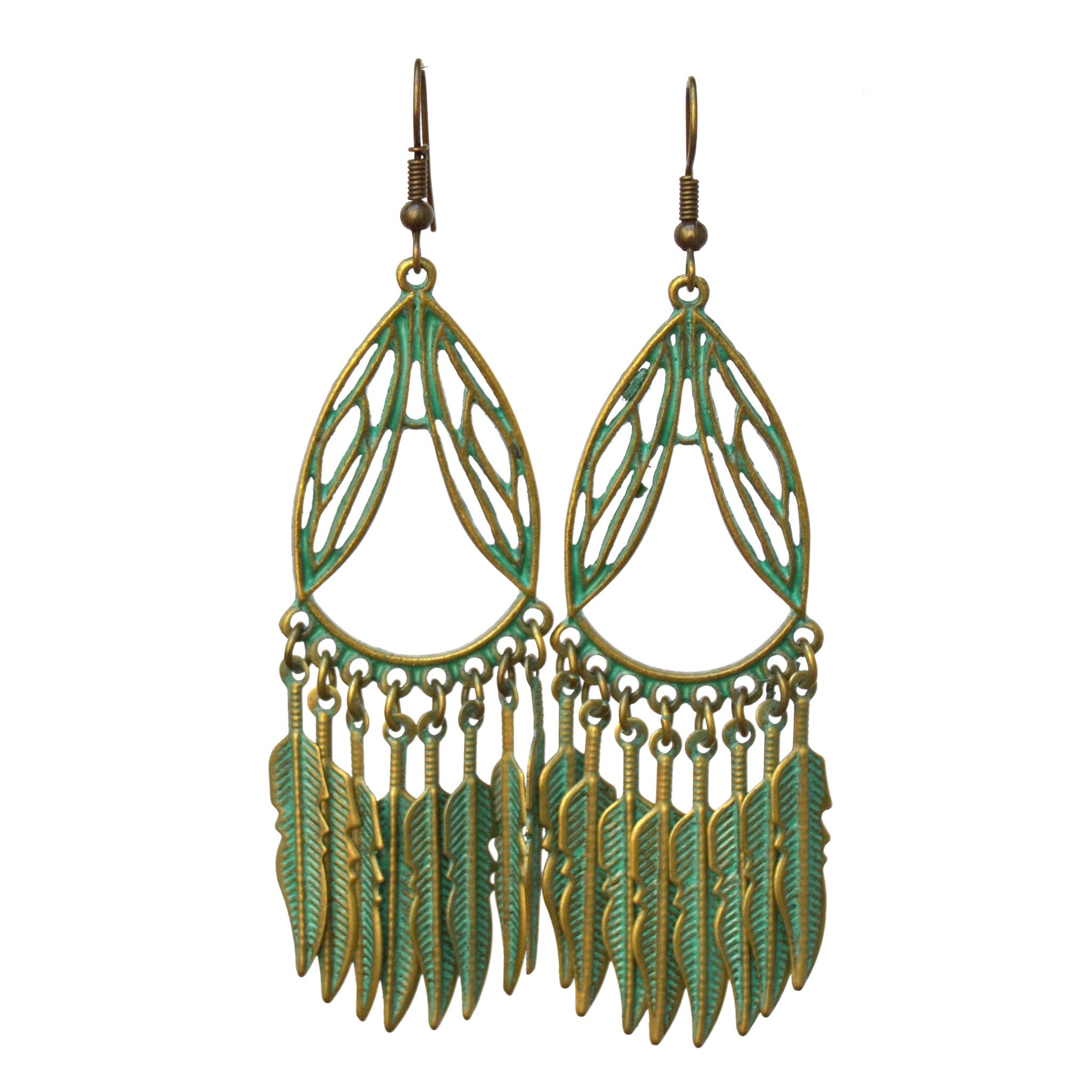 Green copper dangly earrings