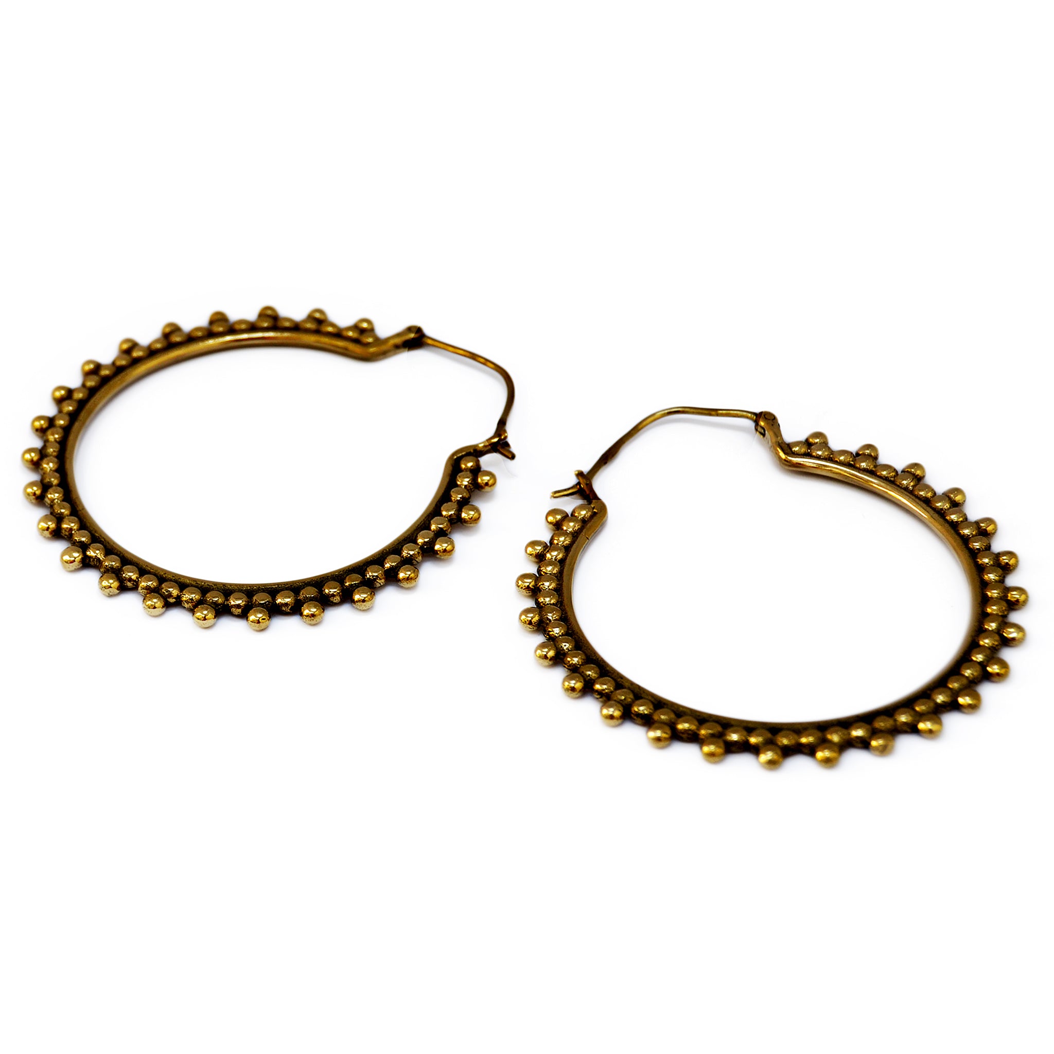 Big hoop earrings with small ornate balls