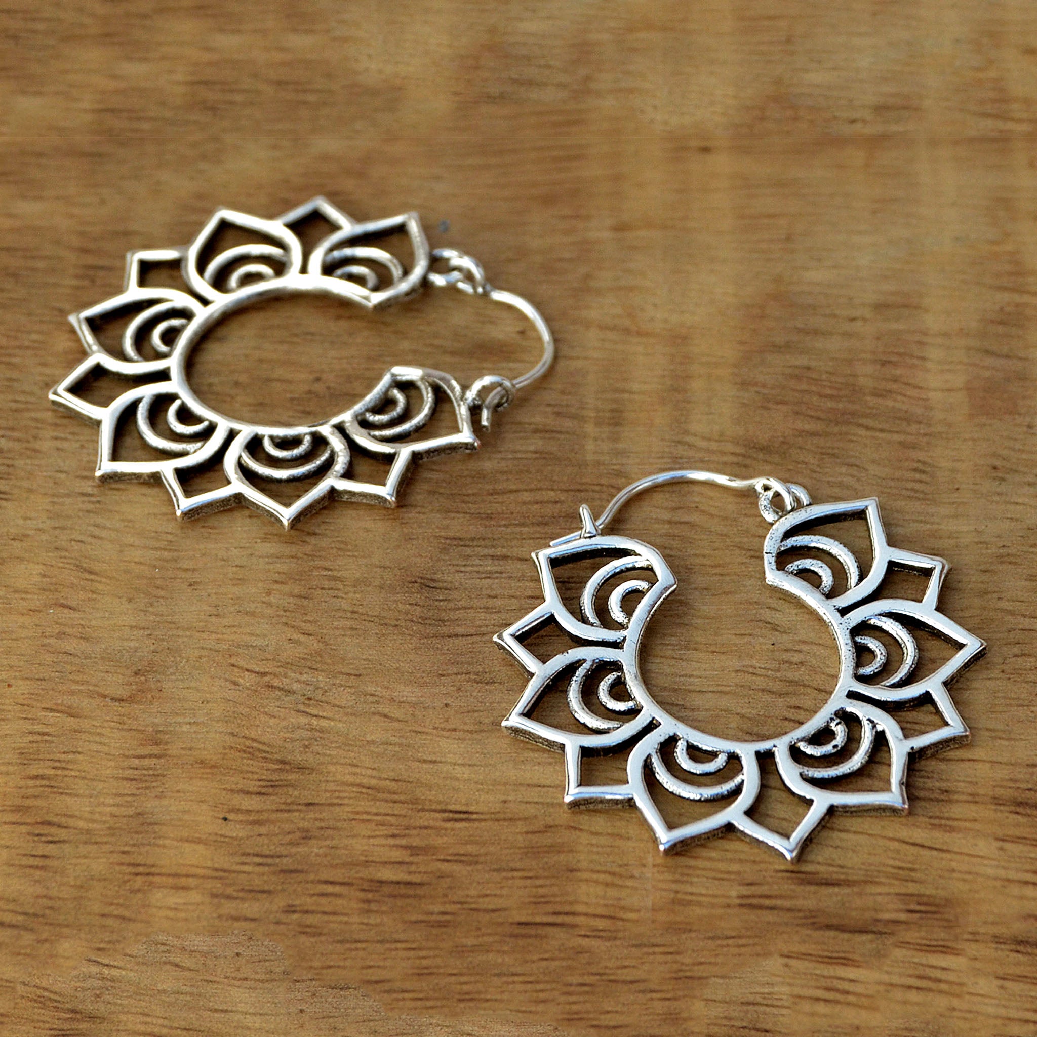 Silver lotus earrings