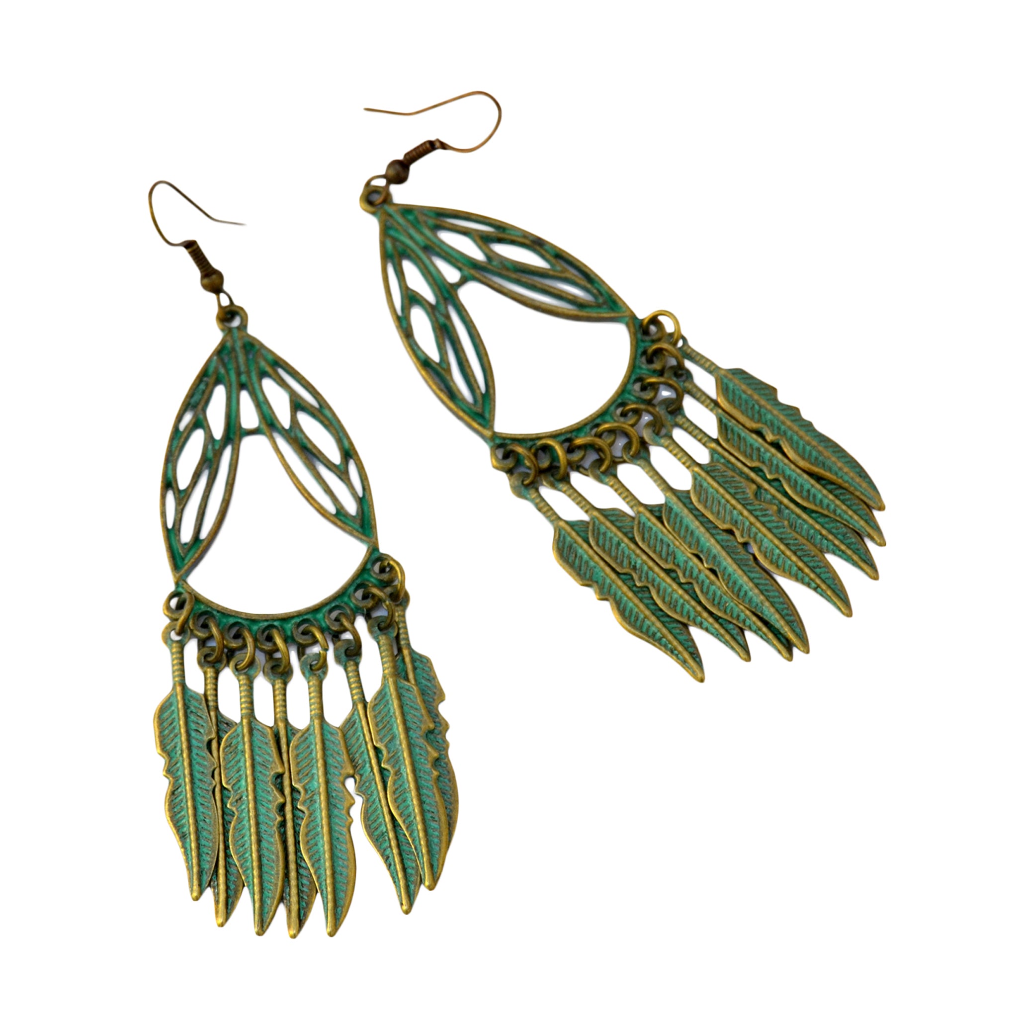 Tribal feather copper earrings