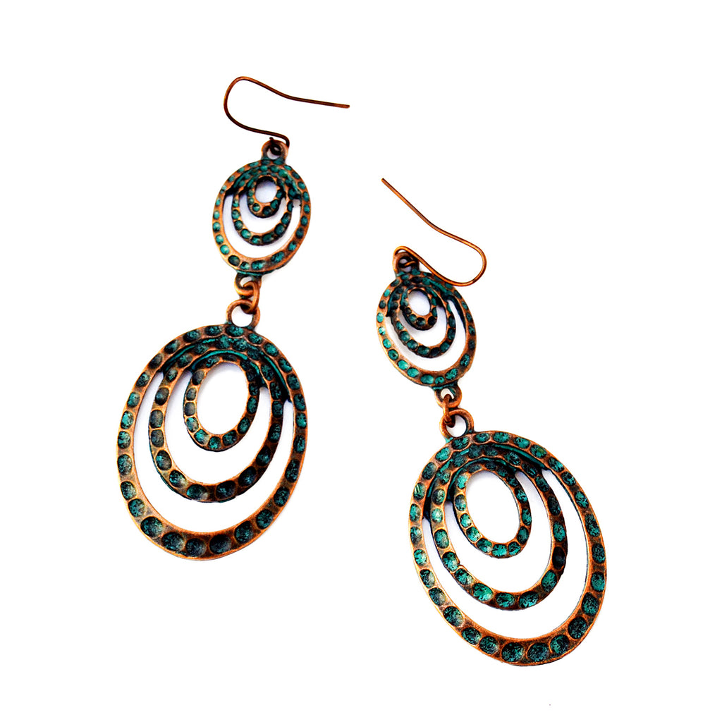 Green copper oval earrings