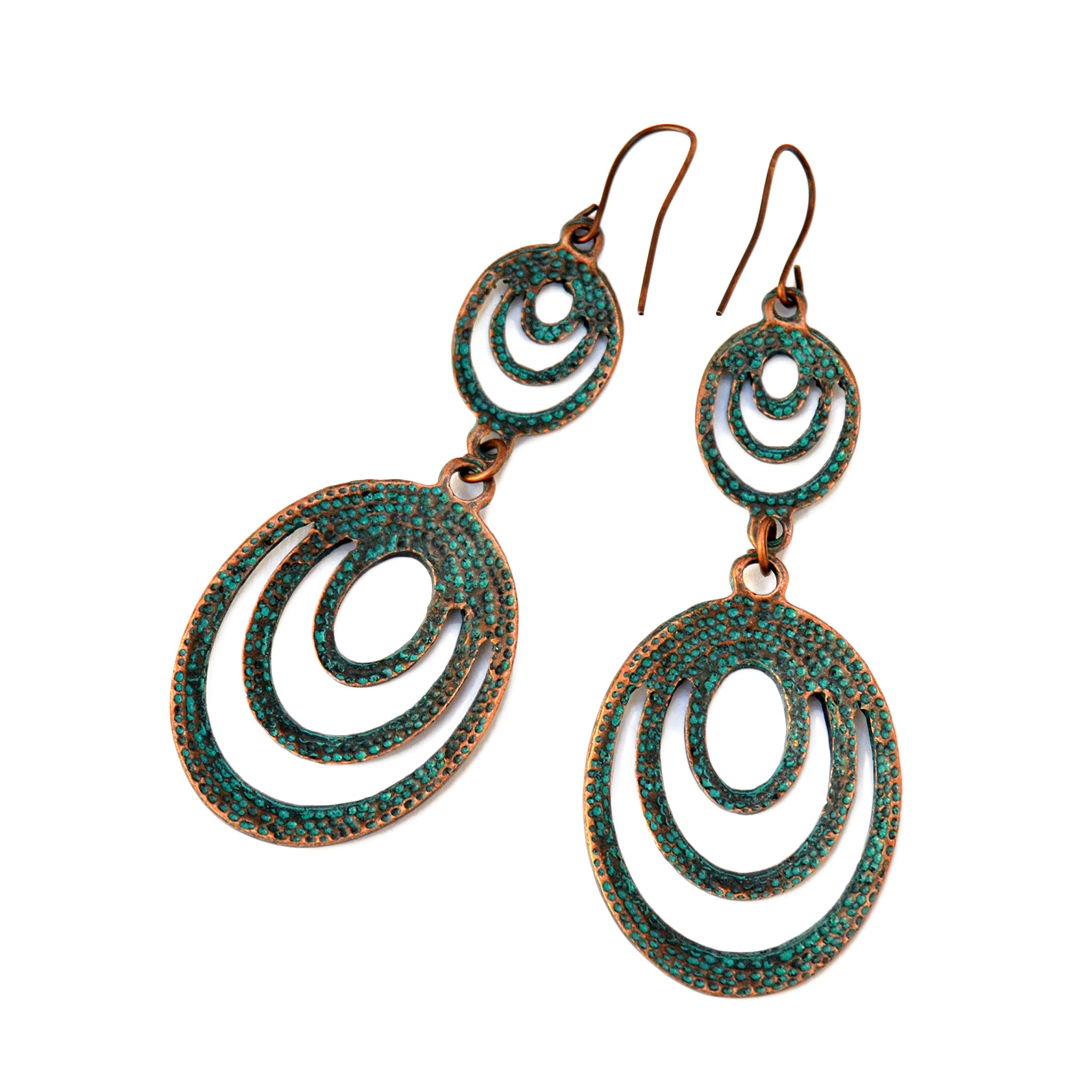 Verdigris patina oval earrings