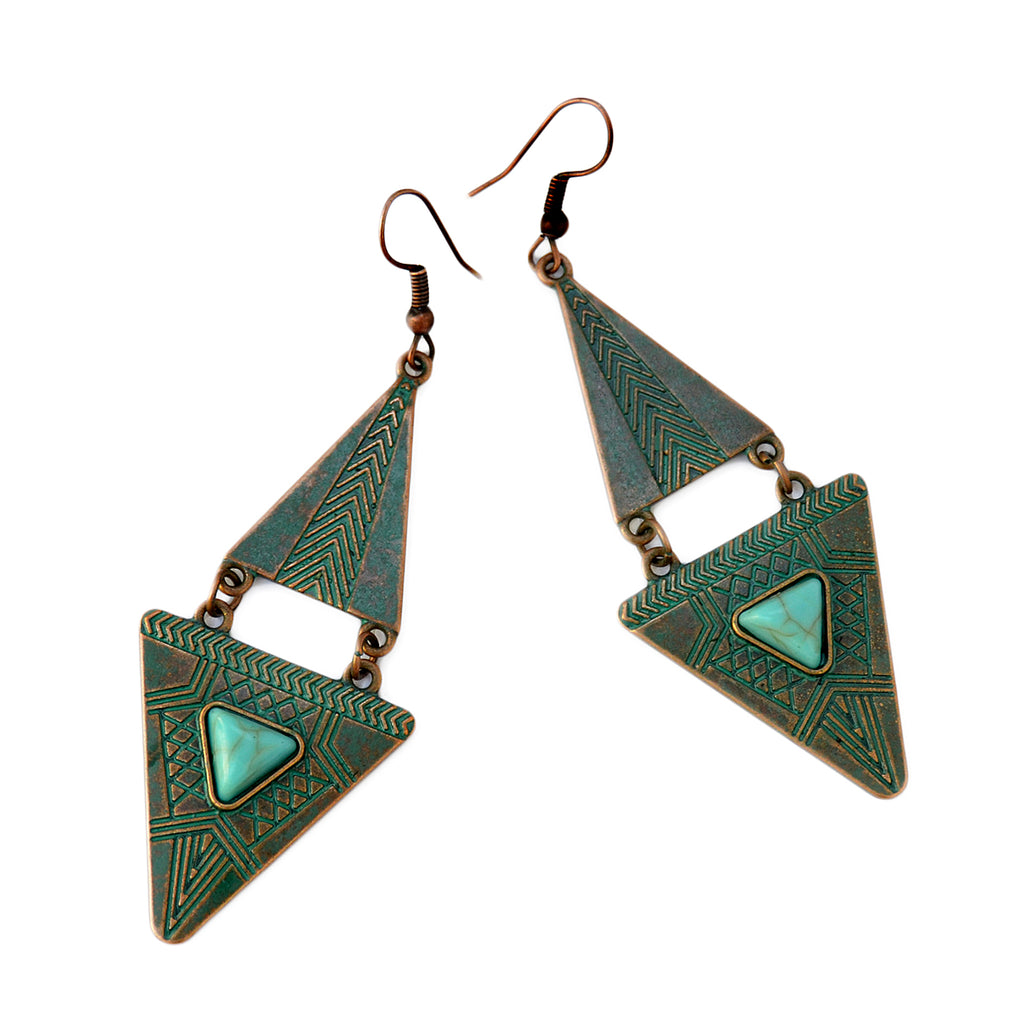 Verdigris aztec earrings