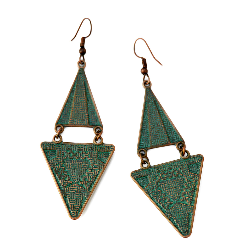 Verdigris patina triangle earrings