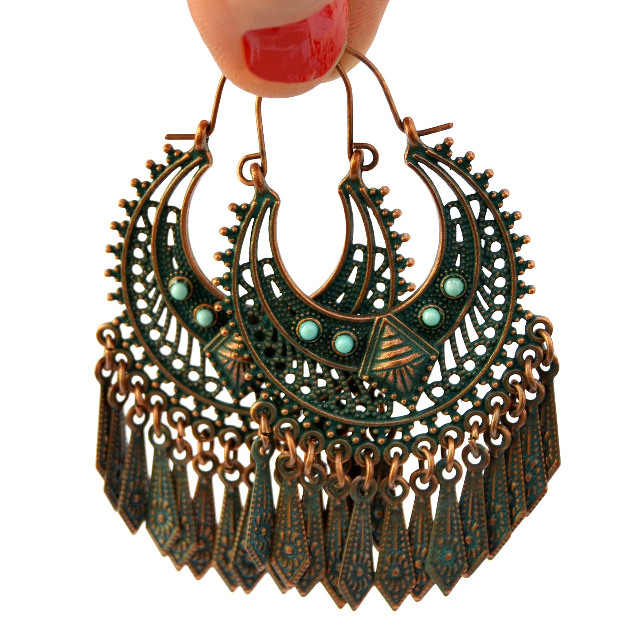Verdigris tribal hoop earrings