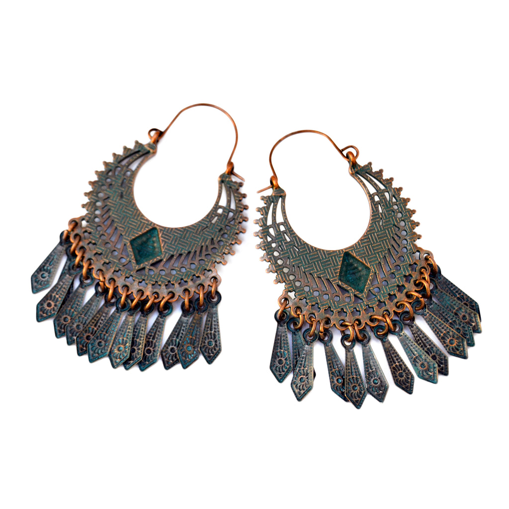 Blue copper ethnic earrings
