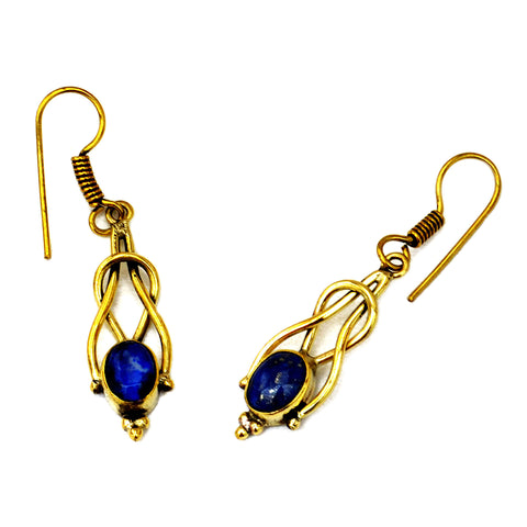 Brass Drop Earrings with Lapis Stone