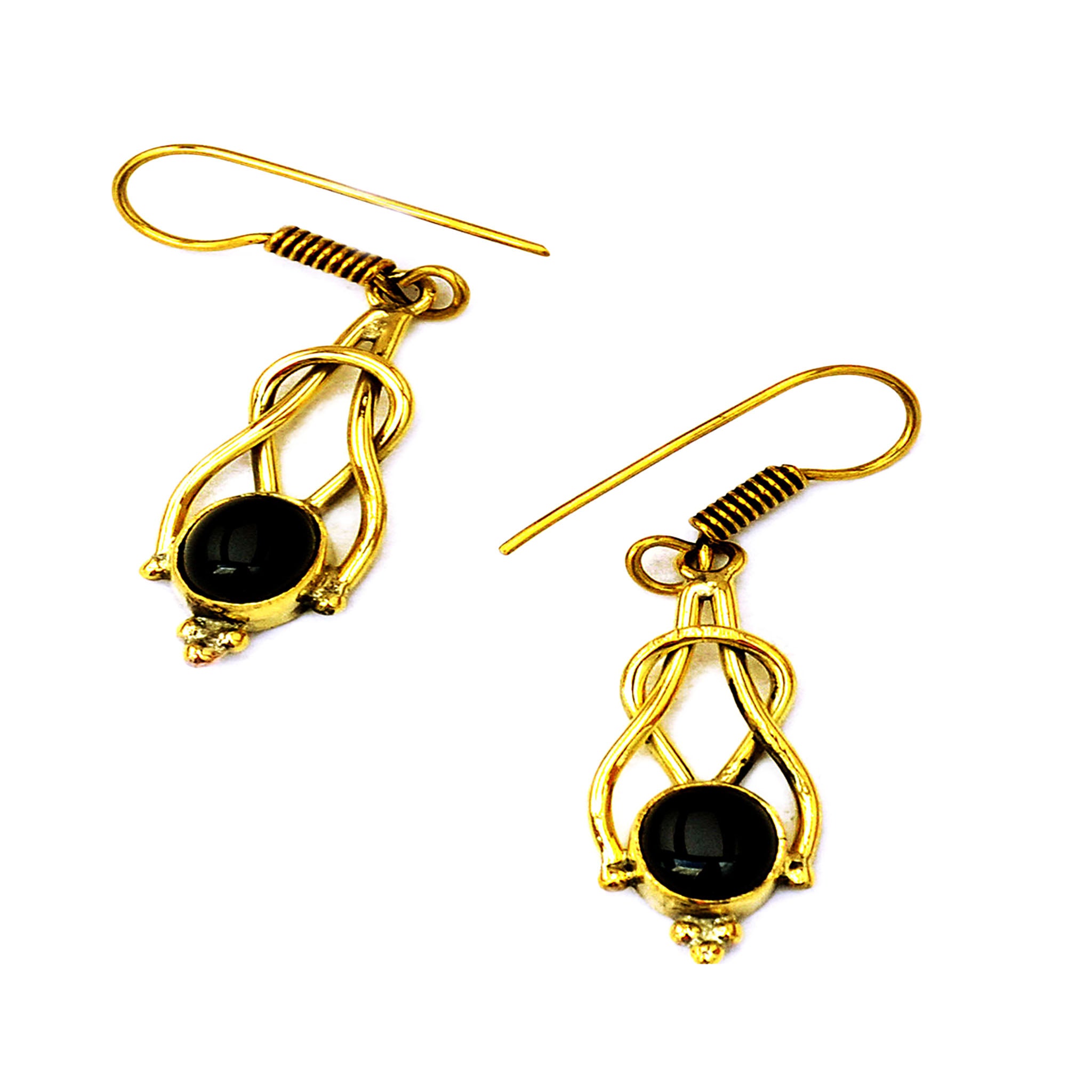 Brass drop earrings with stones