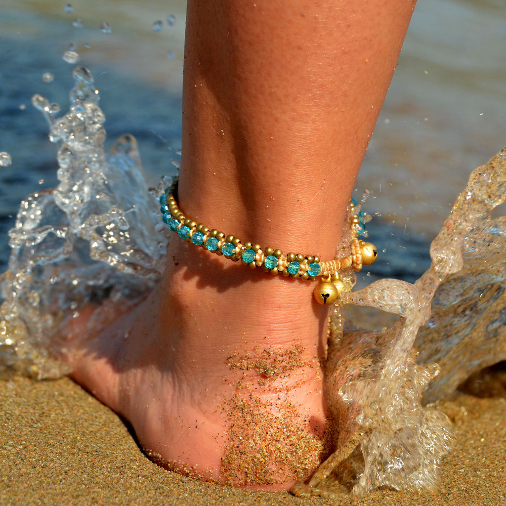 Beaded turquoise anklet