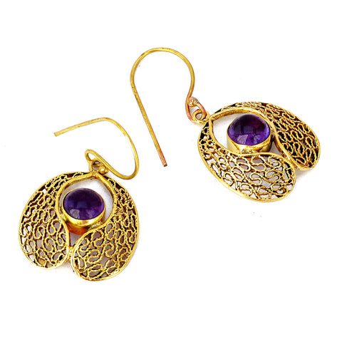 Gold Filigree Earrings with Amethyst