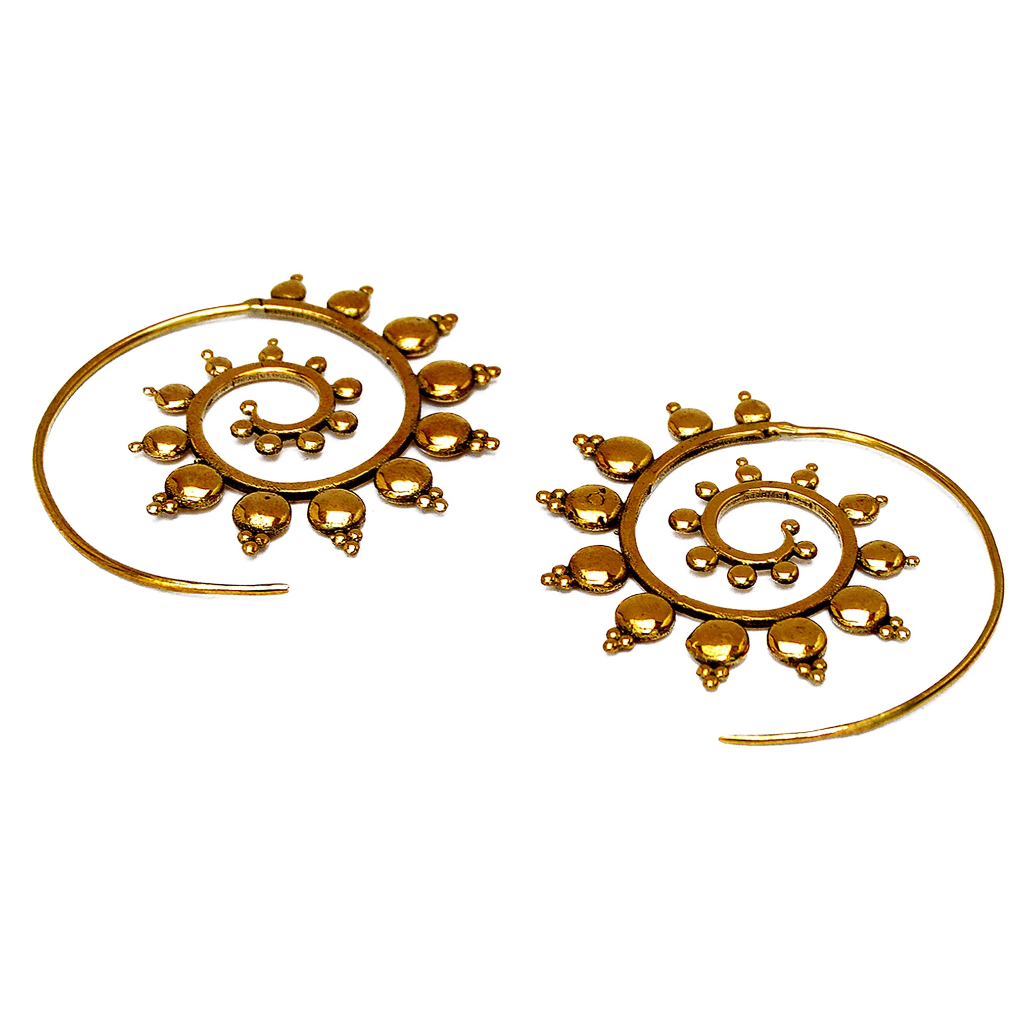 Brass ethnic spiral earrings
