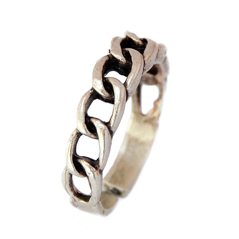 Adjustable silver chain band ring