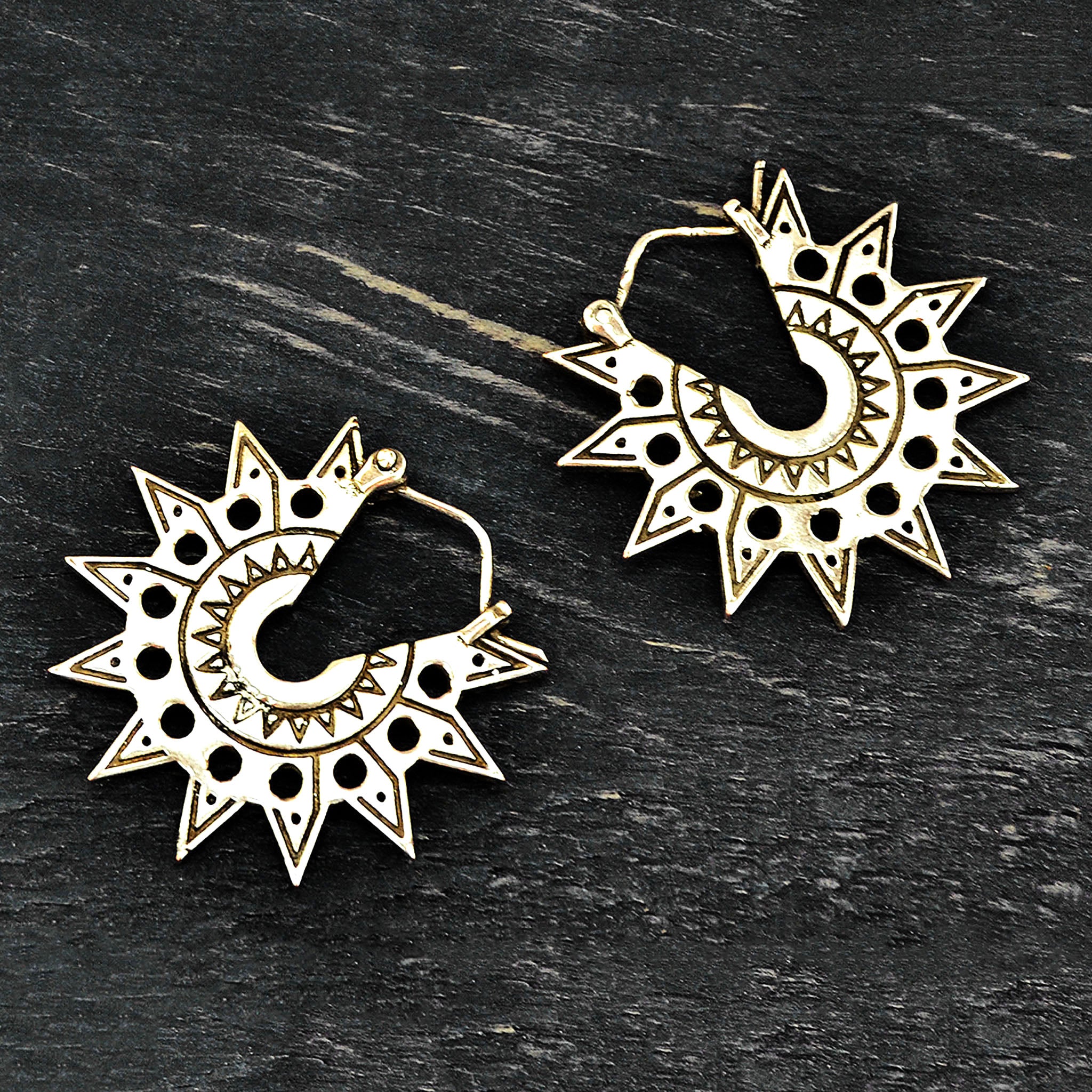 Silver tribal aztec sun earrings