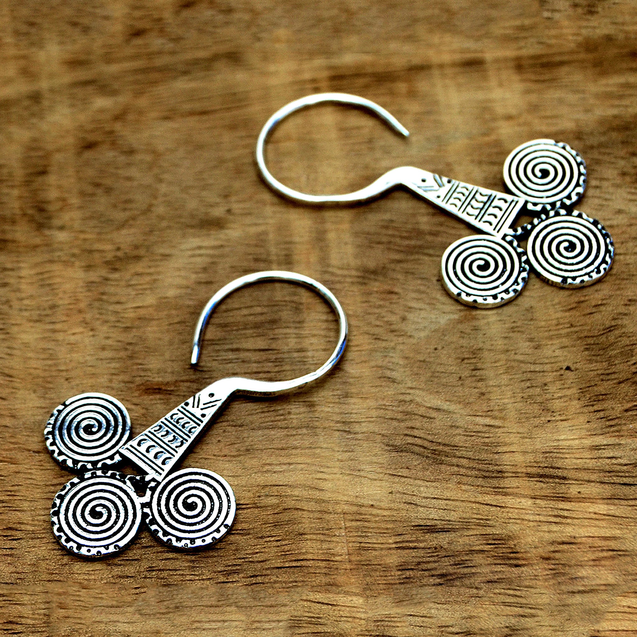 Silver aztec tribal earrings