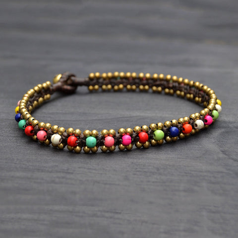 Colorful and brass beaded anklet