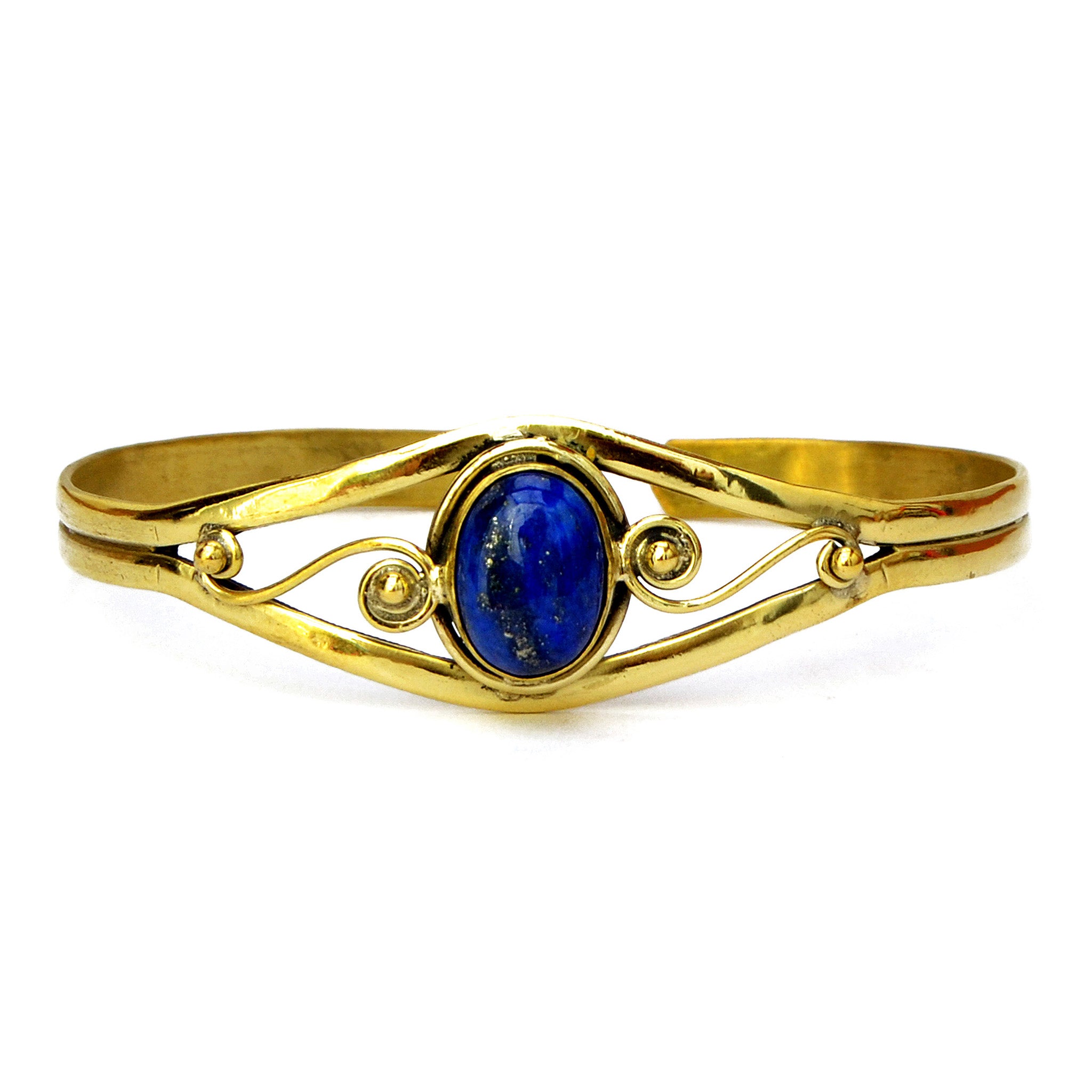 Brass cuff bracelet with lapis lazuli stone