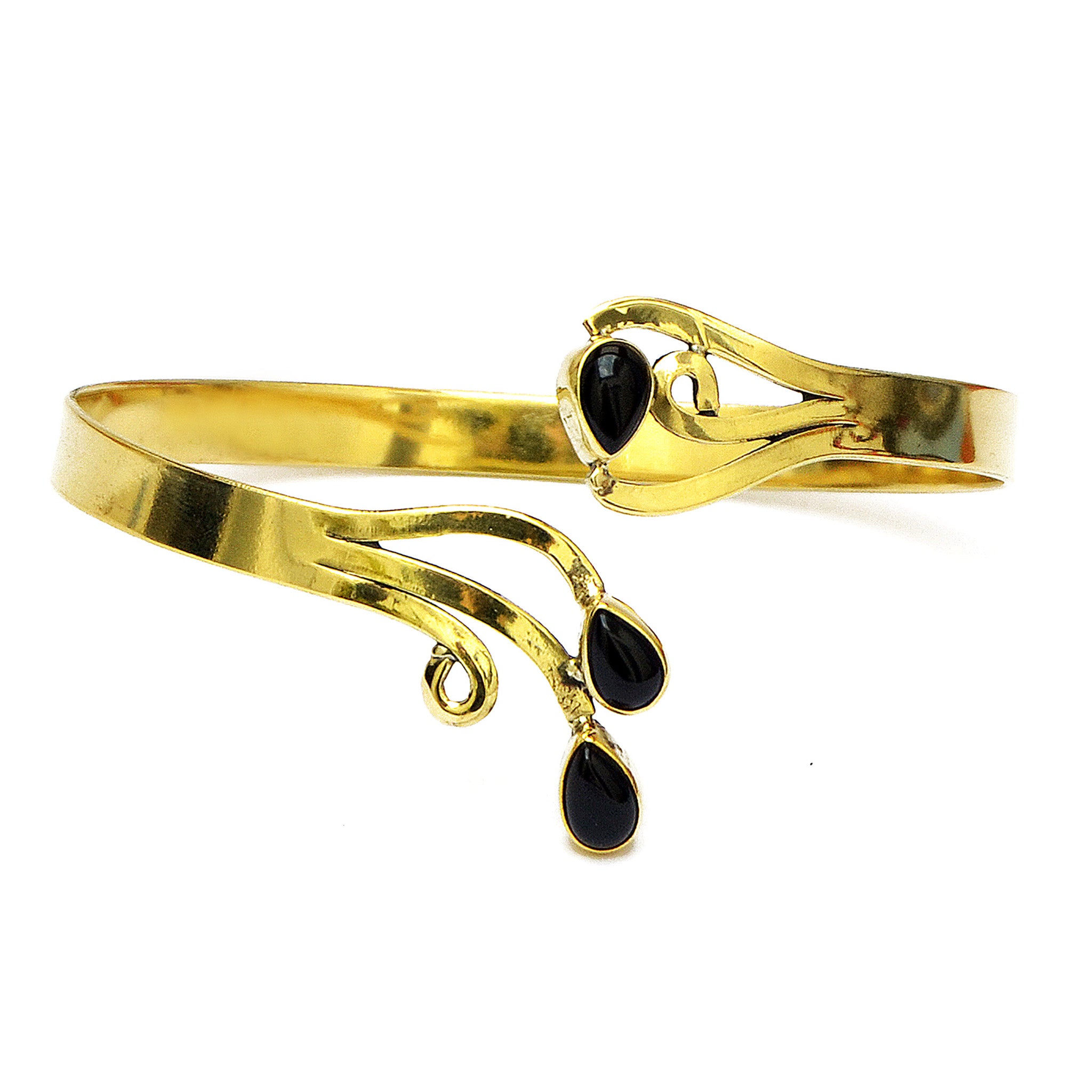 Boho gypsy brass bracelet with black onyx stones