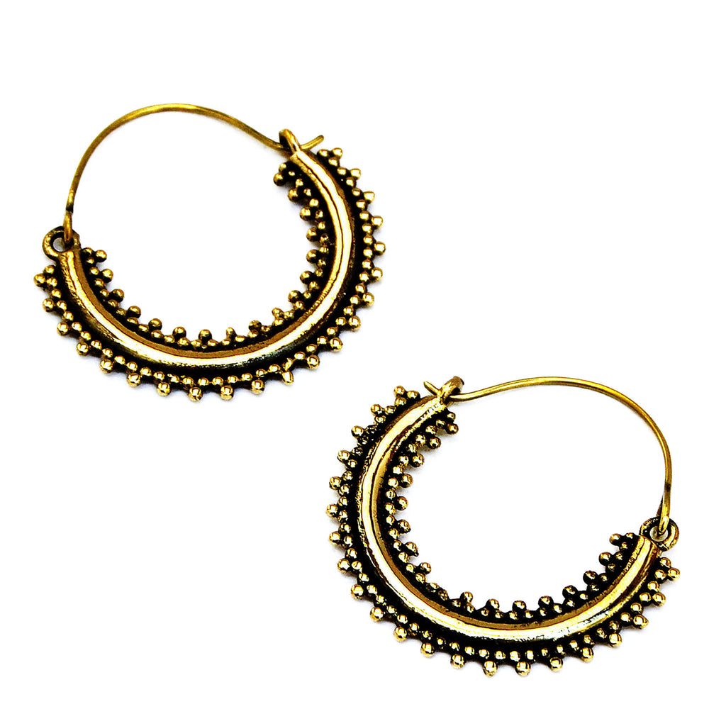 Brass ethnic hoop earrings