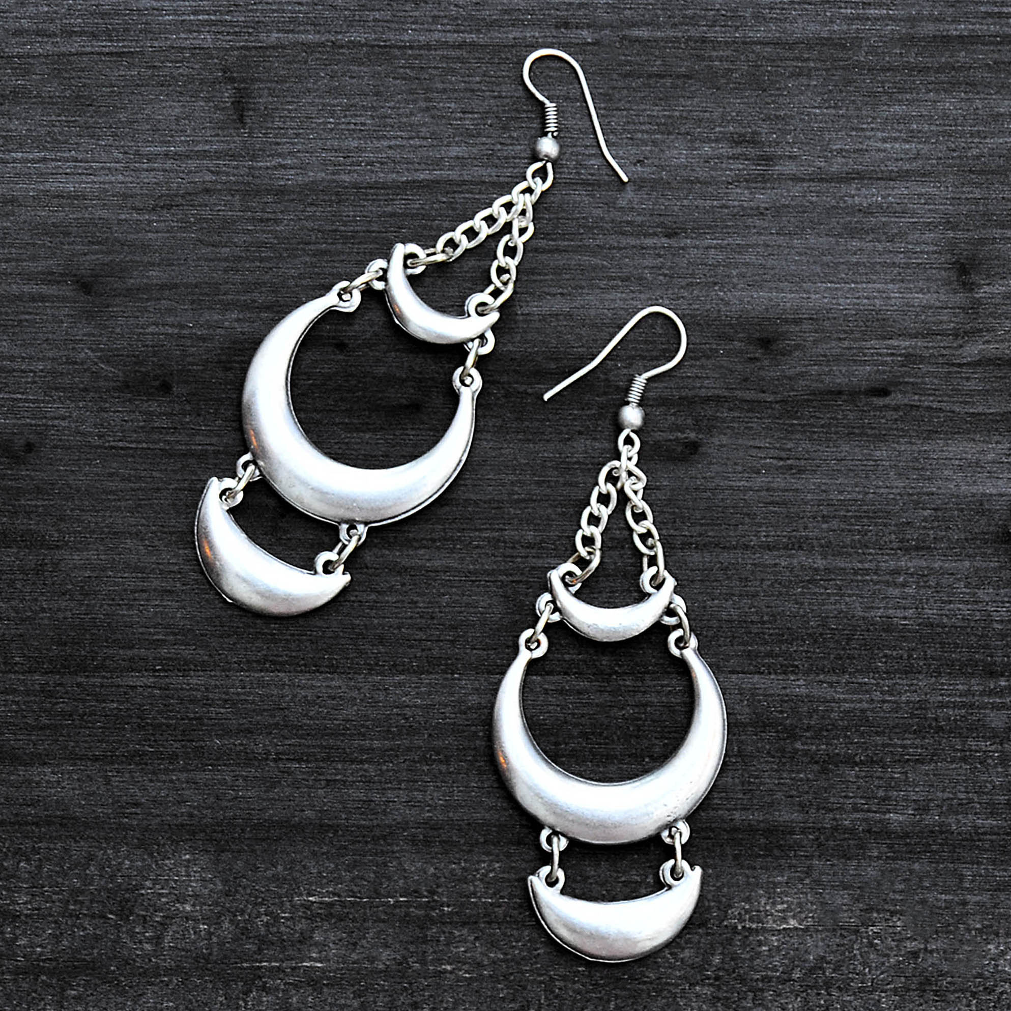Silver long loop earrings