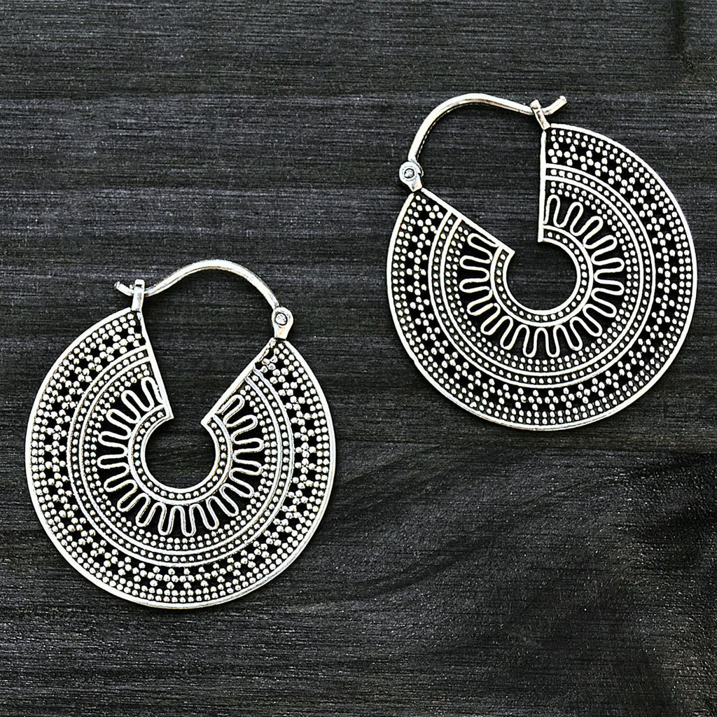 Filigree silver hoop earrings