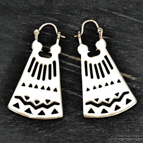 Silver geometric aztec earrings