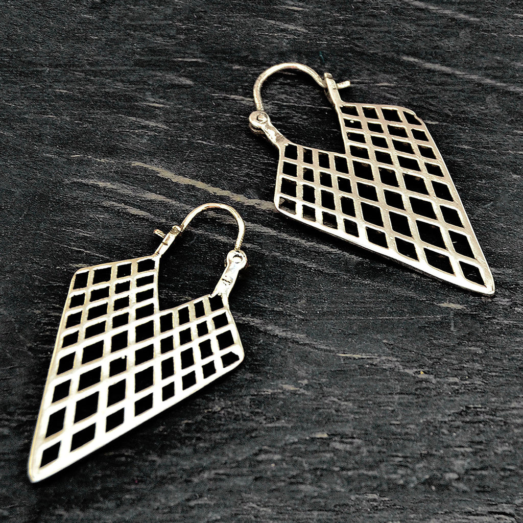 Silver boho geometric triangle earrings