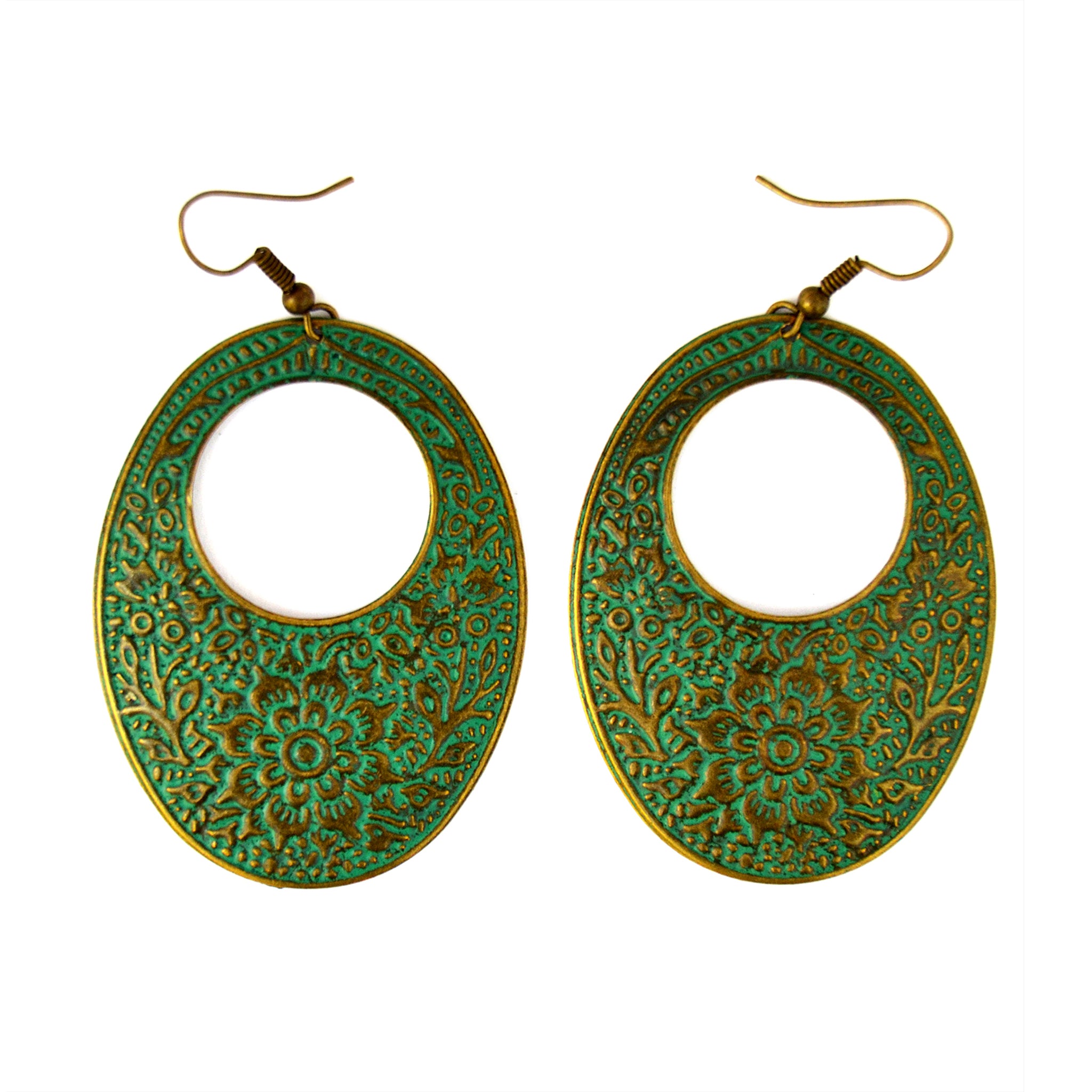 Green patina hoop earrings