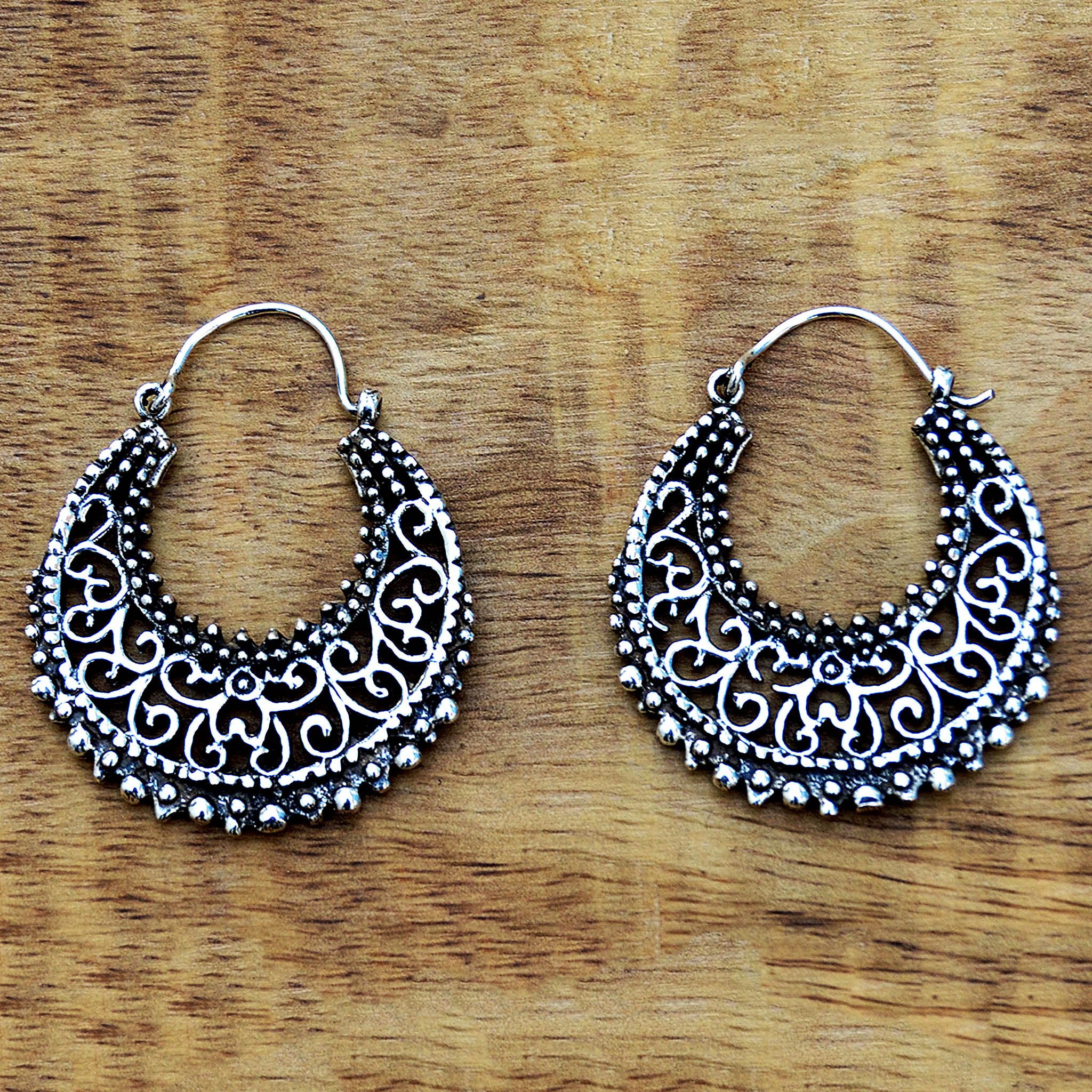 Silver indian hoop earrings