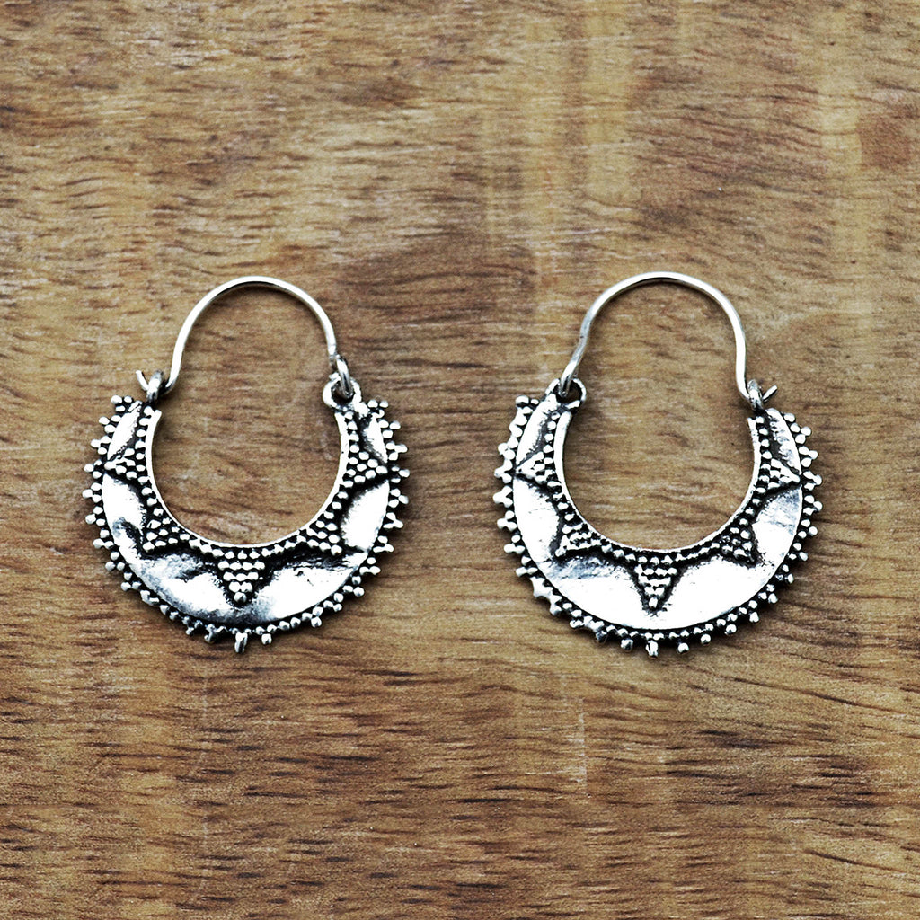 Small gypsy silver hoop earrings