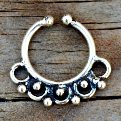 Silver indian gypsy fake septum ring