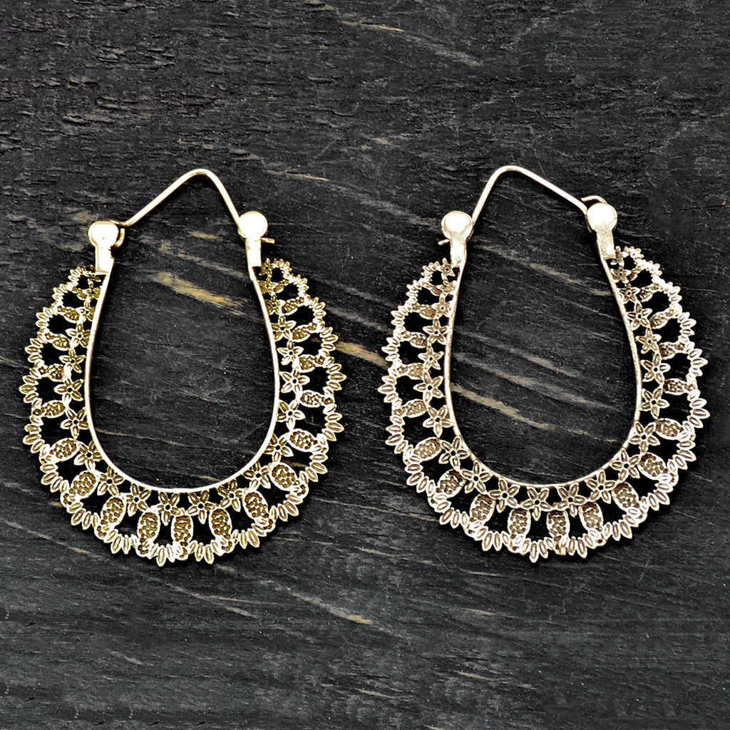 Indian gypsy silver hoop earrings