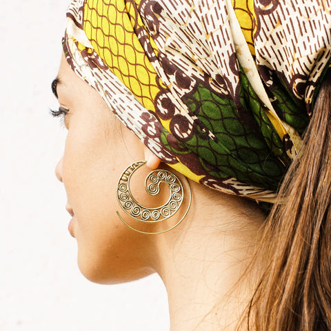 Tribal spiral brass earrings 