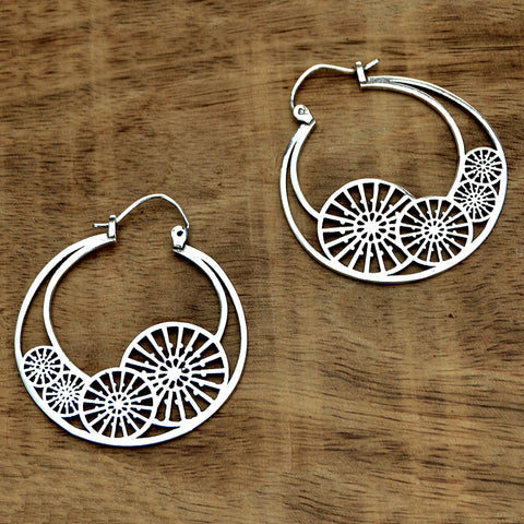 Gypsy tribal silver hoop earrings