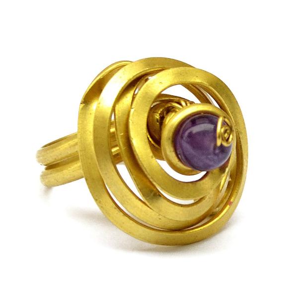Brass spiral foot ring with purple stone