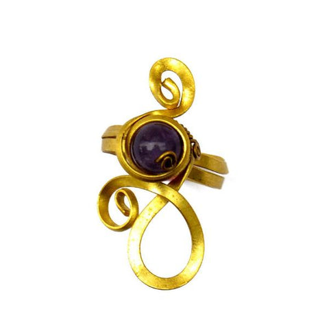 Brass toe ring with amethyst stone
