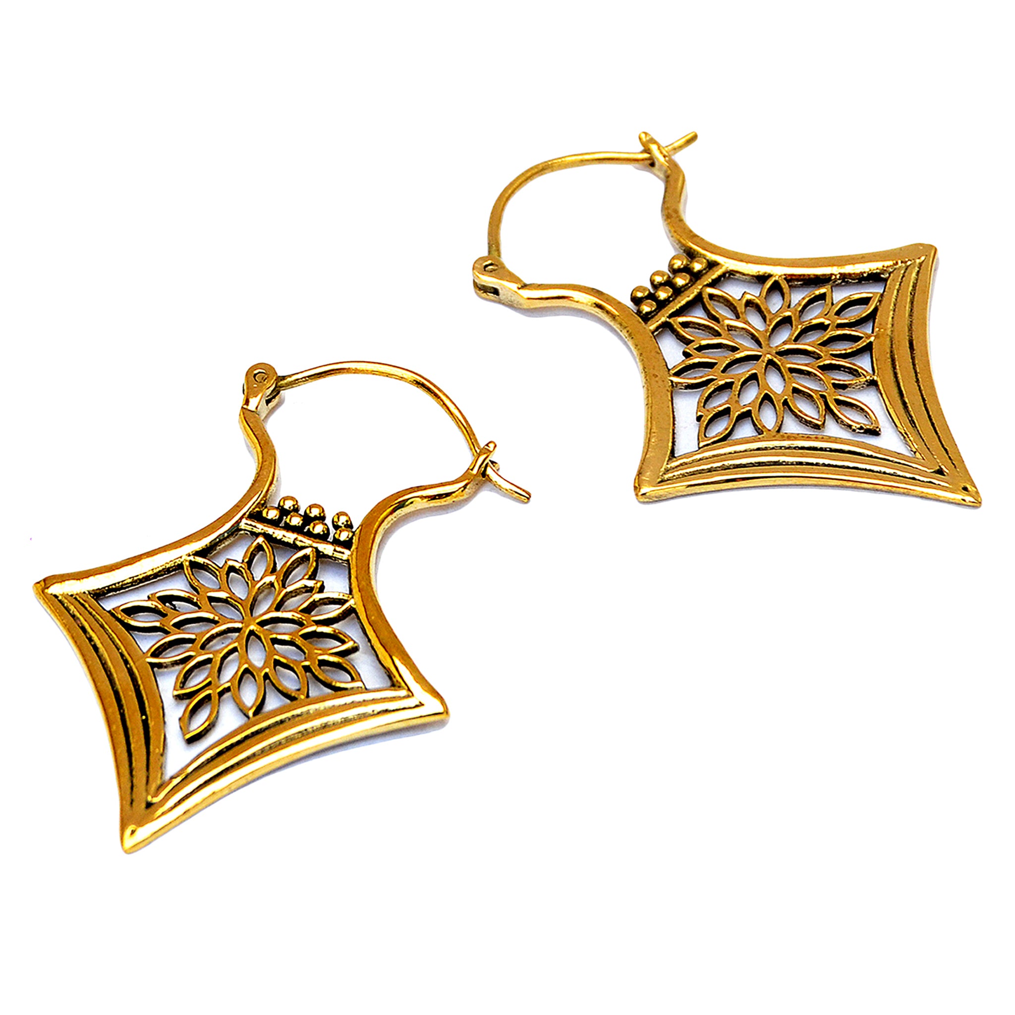 Brass ethnic floral earrings