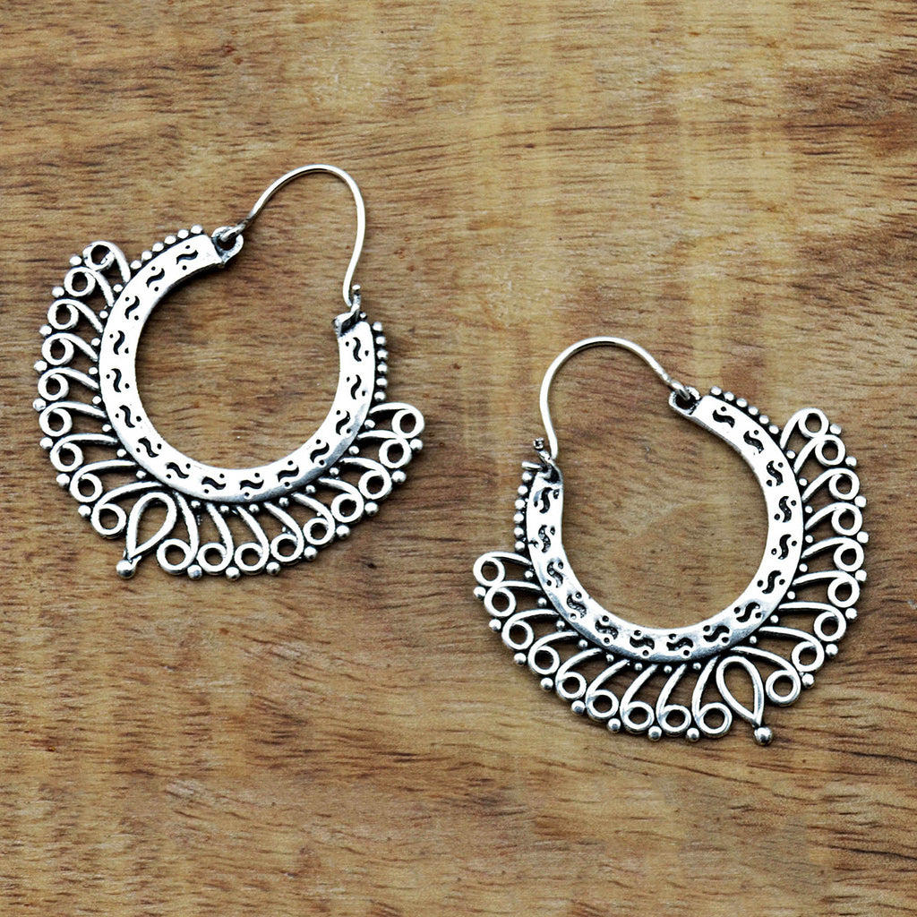 Indian silver filigree hoop earringss 