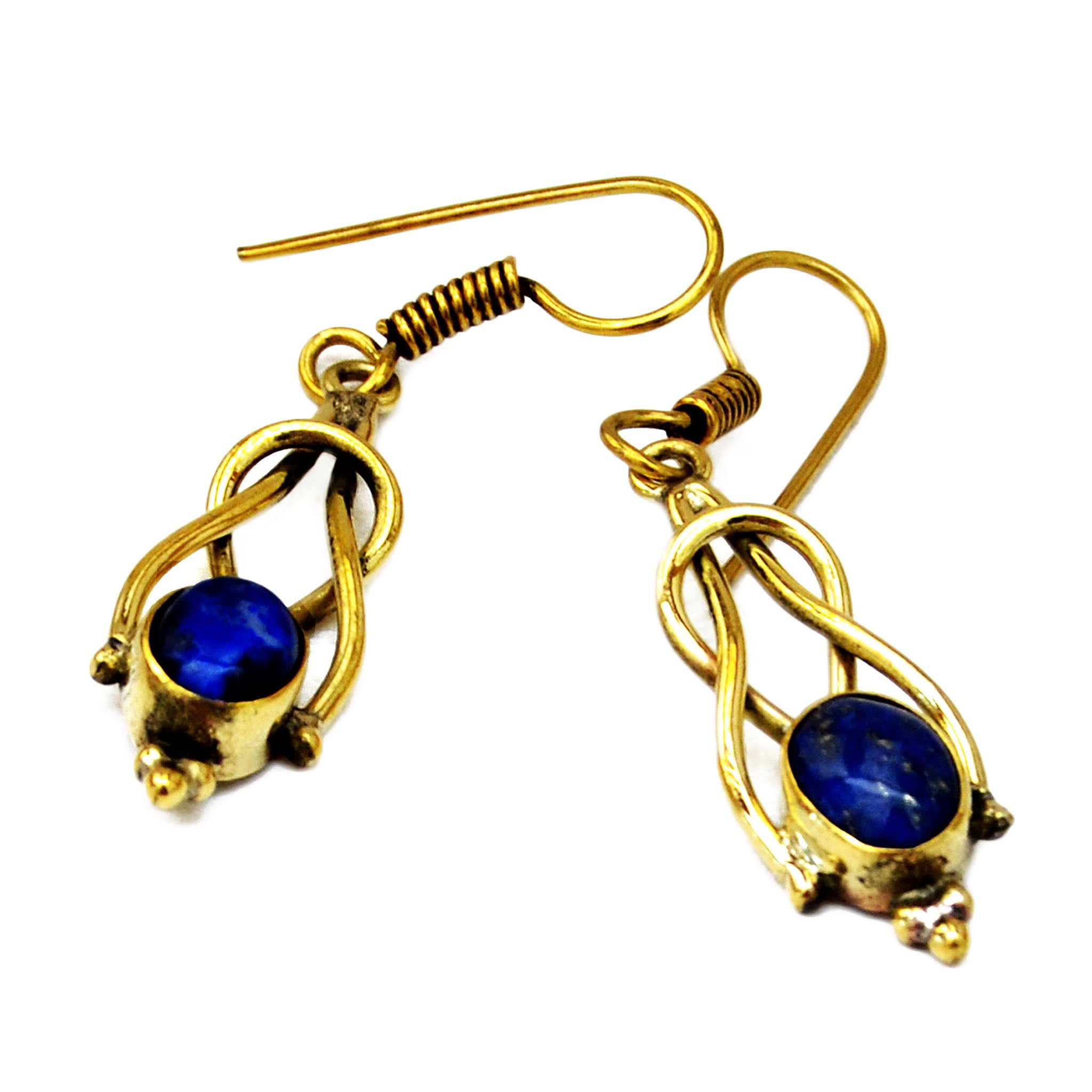Elegant indian brass drop earrings with lapis lazuli