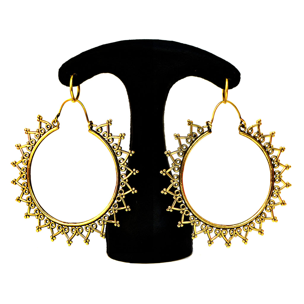 Large boho gypsy earrings handmade in brass