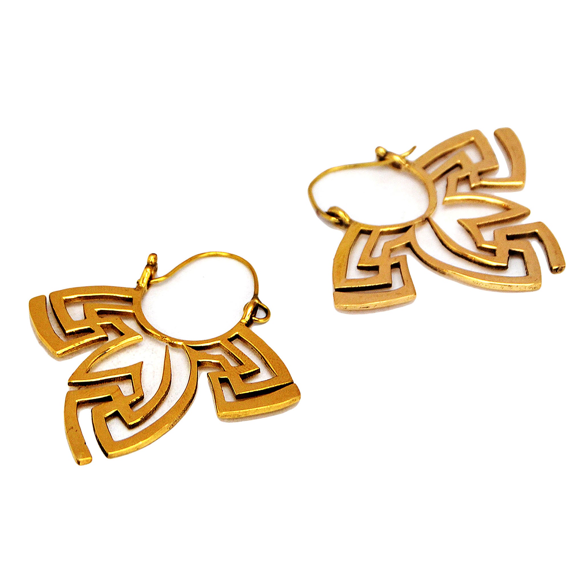Tribal brass lotus flower earrings
