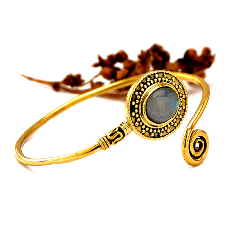 Indian brass bracelet with rainbow moonstone