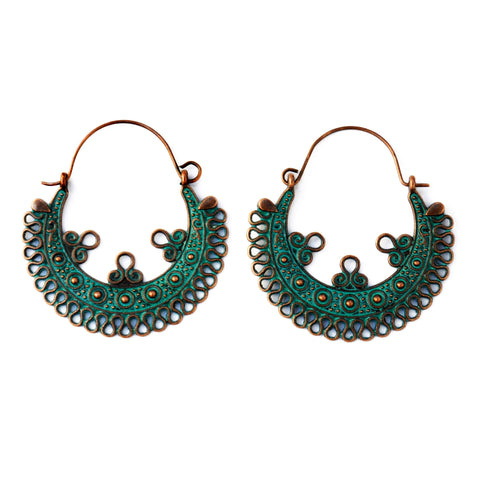 Green copper hoop earrings