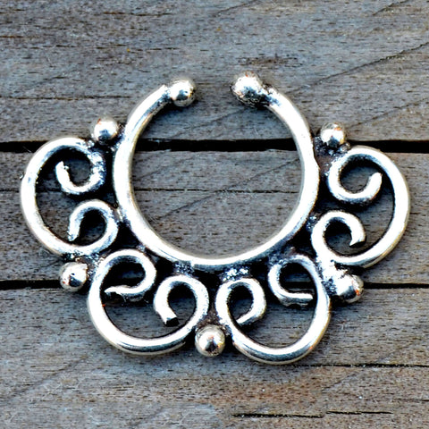 Ornate silver fake septum ring