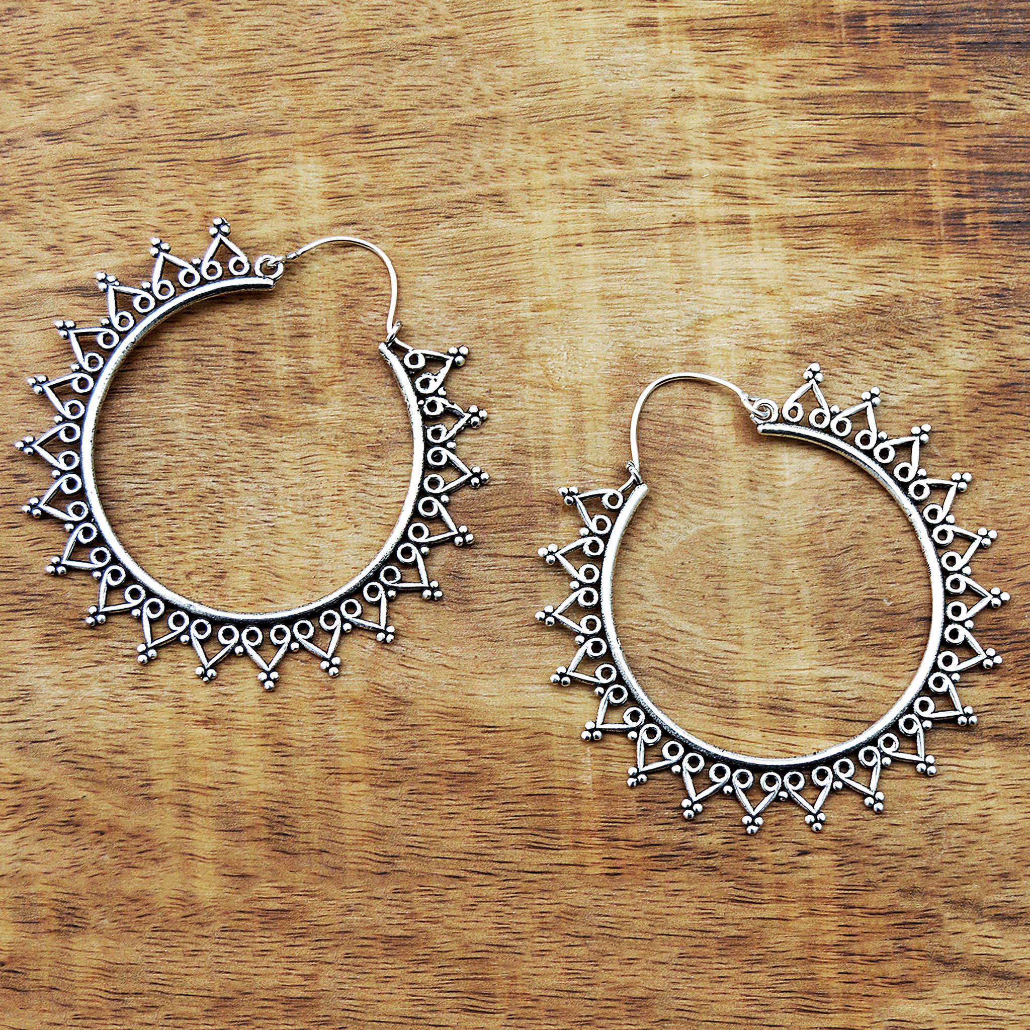 Large indian silver hoop earrings