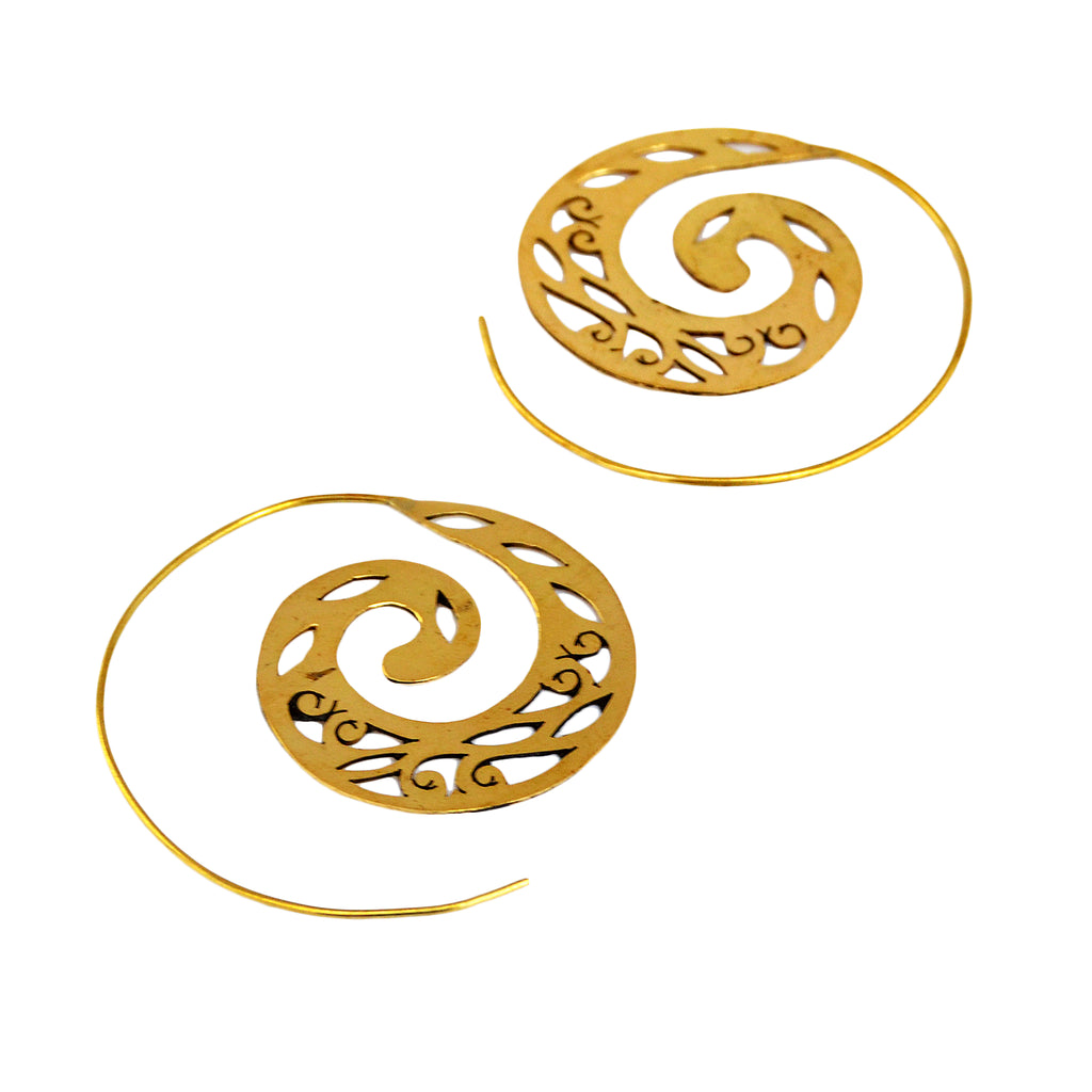 Sawed tribal spiral earrings