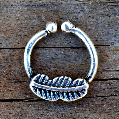 Silver feather fake septum ring 