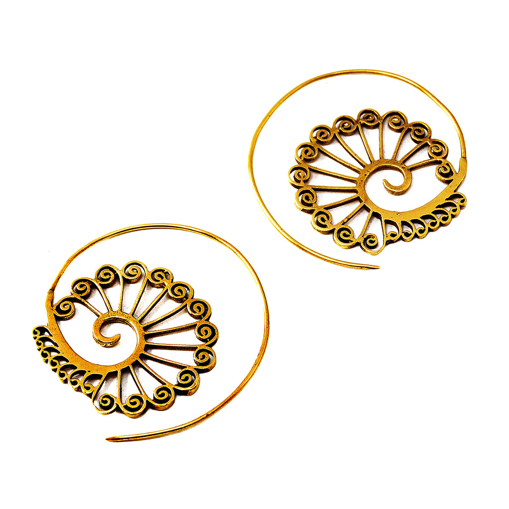 Brass spiral hook earrings