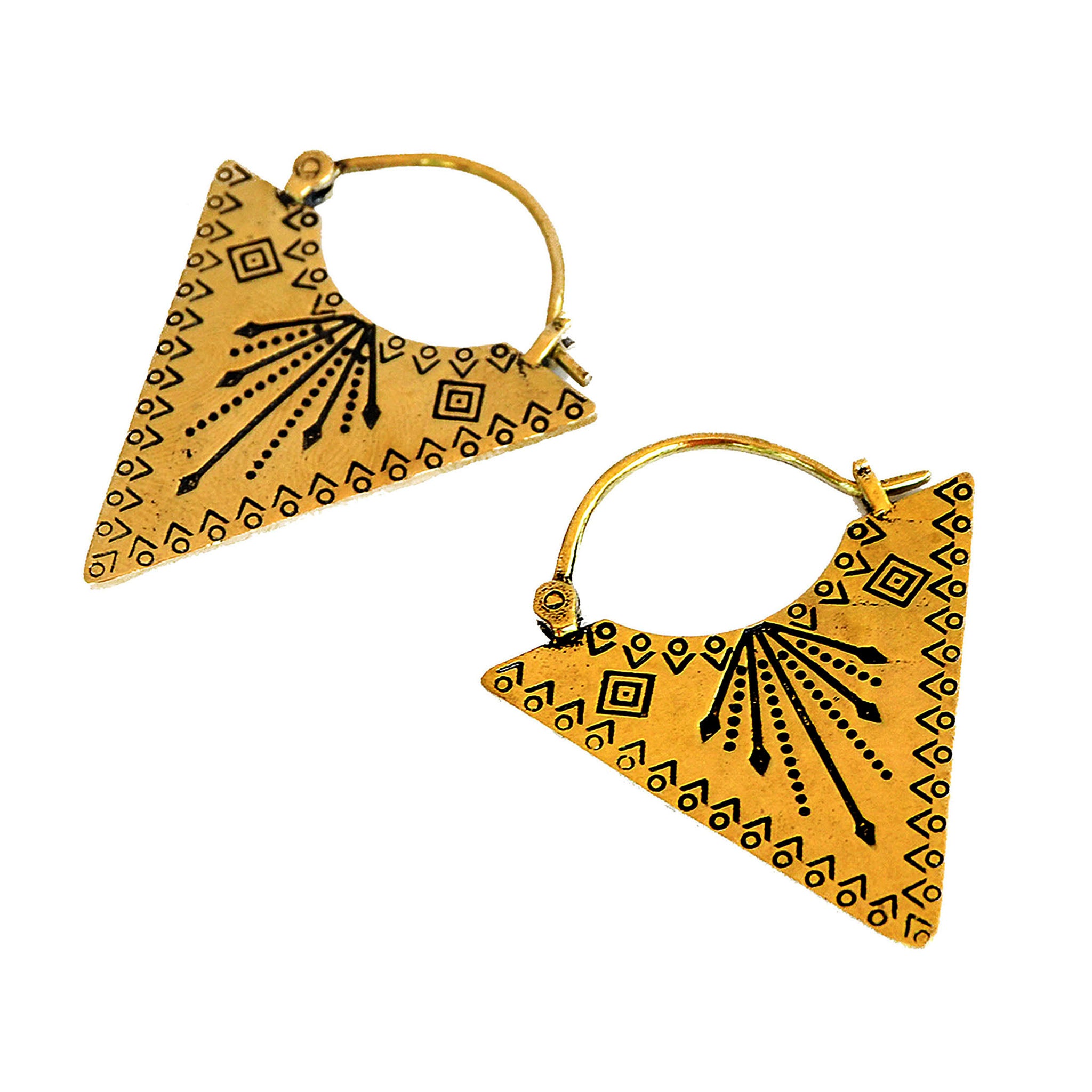 Ethnic triangle earrings brass